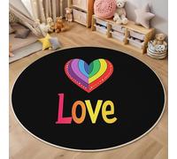 Rond Tapis Salon Couleur Moquette 3D Mots d'amour Chambre De Décoration Poil Ras Lavable en Machine Paillasson Art Élégant Antidérapant Salle A Manger Chambre Adulte,140Cm