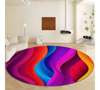Rond Tapis Salon Couleur Moquette Art Abstrait De La Ligne De Vagues - Tapis Chambre de Décoration Poil Ras Lavable en Machine Paillasson Rond Antidérapant Salle a Manger Chambre Adulte, 90 cm