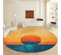 Rond Tapis Salon Couleur Orange Moquette Soleil Rétro Abstrait Simple - Tapis Chambre de Décoration Poil Ras Lavable en Machine Paillasson Rond Antidérapant Salle a Manger Chambre Adulte, 100 x 100 cm