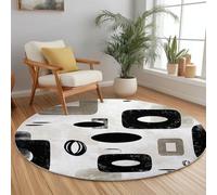 Rond Tapis Salon Crème, Moquette Éléments Rétro Et Géométriques - Tapis Chambre de Décoration Poil Ras Lavable en Machine Paillasson Rond Antidérapant Salle a Manger Chambre Adulte, 120 cm
