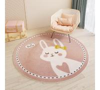 Rond Tapis Salon Lavable Chambre Pile Courte Douce Enfant Bebe Fille Garcon Lion de Dessin Animé Rampant pour Bébé Grand Doux Petite Intérieur Tapis de Jeu pour Bébé Shaggy (Rose, Ø 80cm)