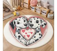 Rond Tapis Salon Lavable Chambre Pile Courte Douce Enfant Bebe Fille Style dessin animé dessiné à la main Cœur de Dalmatien de Dessin Animé Rampant pour Chambre d'enfant, Salle de Jeux (Rose, 80cm)