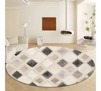Rond Tapis Salon Lavable en Machine Ø 90 cm Motif Géométrique Forme Losange, Tapis Crème Pile Courte Douce - Grand Lnterieur Anti Slip Rampant pour Chambre Salon Décor à la Maison