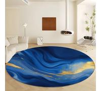 Rond Tapis Salon Lavable en Machine Ø 90 cm Textures Marbrées Motifs En Tourbillon, Tapis Bleu Marine Pile Courte Douce - Grand Lnterieur Anti Slip Rampant pour Chambre Salon Décor à la Maison