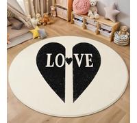 Rond Tapis Salon Noir Et Blanc Moquette 3D Mots d'amour Chambre De Décoration Poil Ras Lavable en Machine Paillasson Art Romantique Antidérapant Salle A Manger Chambre Adulte,120Cm