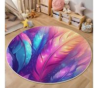 Rond Tapis Salon Rose Violet Moquette 3D Plume De Lumière Et D'Ombre Chambre De Décoration Poil Ras Lavable en Machine Paillasson Art Fantastique Antidérapant Salle A Manger Chambre Adulte,160Cm