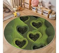 Rond Tapis Salon Vert Moquette 3D Cœur d'amour d'herbe Verte Chambre De Décoration Poil Ras Lavable en Machine Paillasson Romance Naturelle Antidérapant Salle A Manger Chambre Adulte,140Cm