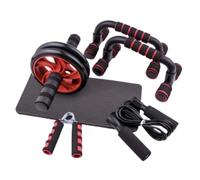 Ronde Ab, Équipement d'exercice musculaire, roue de presse abdominale, rouleau, équipement fitness à domicile, entraîneur avec ensemble barres pompes(Rosso)