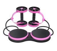 Ronde Ab, Roue abdominale double avec bandes de résistance, tapis for genoux, planche torsion for la taille, entraîneur minceur, équipement d'exercice à domicile(Pink)