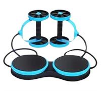Ronde Ab, Roue abdominale double avec bandes de résistance, tapis for genoux, planche torsion for la taille, entraîneur minceur, équipement d'exercice à domicile(Blue)