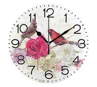 Ronde Horloge Murale 25Cm, des Oiseaux Horloge Silencieuse Cuisine Horloge Vintage Pendule Murale Décoration pour Café Cuisine Maison