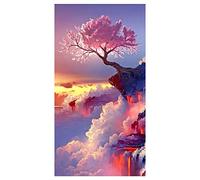 Ronde Kit de Peinture Diamant 5D 45x85 cm Diamond Painting Arbre de Vie Grand Format Perle Diamant Arbre Sakura sur la Falaise Décoration d'entrée Loisirs Créatifs Adultes Puzzle Diamant Adulte