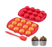 Ronde Moules à Muffins 12Cup avec Spatule, Plateau à Muffins En Silicone, Moule àPâTisserie pour Cupcakes, Brownies, Muffins, Pudding, Bouchées aux oeufs（2pcs）