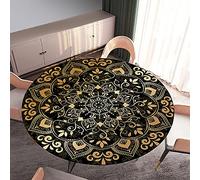 Ronde Nappes Imperméable avec Bord Élastique Ajustable, Treer Mandala Rondes Nappe de Table Anti-Taches Lavable 3D Imprimé Couverture de Table pour Cuisine Picnic Jardin (Anthracite,120cm)