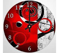 Ronde Pendule Murale Rouge Noir Gris - Moderne Cuisine Horloge Silencieuse Horloge Vintage Décoration D'Intérieur pour Chambre Maison Hôtel