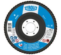 Rondelle éventail TYROLIT DxH 125x22,23 2en1 pour acier & inox, P120, forme : 27A - version déportée (version corps support en fibre de verre), art. 34318392 x10 morceau