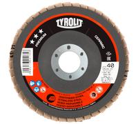 Rondelle éventail TYROLIT DxH 125x22,23 CERAMIC pour acier inoxydable, P60, Forme : 28A - version droite (version corps support en fibre de verre), Art. 719800 x10 morceau