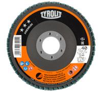 Rondelle éventail TYROLIT DxH 125x22,23 Pour métaux non ferreux, P120, Forme : 27A - Exécution déportée (exécution corps porteur en fibre de verre), Art. 707014 x10 morceau