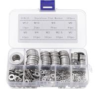 Rondelle Inox avec Boîte de Rangement (Lot de 580) - Assortiment de 9 Tailles M2, M2.5, M3, M4, M5, M6, M8, M10 & M12
