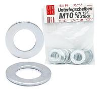 Rondelles metal M10 DIN125, 10 Pièces, acier zingué, rondelle plates standard pour vis M10 et boulons et écrous, rondelles de sécurité plate robuste durable