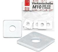 Rondelles metal M10 DIN436, 5 Pièces, acier zingué, rondelle carrées plates pour vis M10 et boulons et écrous, rondelles de sécurité carrée robuste durable