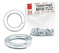 Rondelles metal M16 DIN127, 10 Pièces, acier zingué, rondelle ressort plates à fente pour vis M16 et boulons et écrous, rondelles de sécurité spirale robuste durable