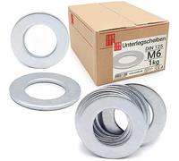 Rondelles metal M6 DIN125, 1 Kg (1050 Pièces), acier zingué, rondelle plates standard pour vis M6 et boulons et écrous, rondelles de sécurité plate robuste durable