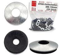 Rondelles metal M6 x 16mm EPDM, 250 Pièces, acier zingué, rondelle EPDM plates pour vis M6 x 16mm et boulons et écrous, rondelles de sécurité plate robuste durable