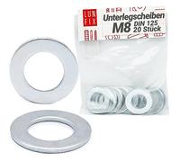 Rondelles metal M8 DIN125, 20 Pièces, acier zingué, rondelle plates standard pour vis M8 et boulons et écrous, rondelles de sécurité plate robuste durable