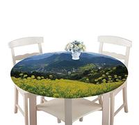 Rondes Imperméable Nappe avec Bord élastique, Treer 3D Anti-Taches Lavable Entretien Facile Nappes avec Fleur Paysage Nappe de Table pour Cuisine Picnic Party Jardin Table (Montagne Verte,130cm)