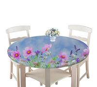 Rondes Imperméable Nappe avec Bord élastique, Treer 3D Anti-Taches Lavable Entretien Facile Nappes avec Fleur Paysage Nappe de Table pour Cuisine Picnic Party Jardin Table (Lavande,130cm)