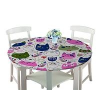 Rondes Imperméable Nappe avec Bord élastique, Treer 3D Anti-Taches Lavable Entretien Facile Nappes avec Animal Imprimé Nappe de Table pour Cuisine Picnic Party Jardin Table (Chat,100cm)