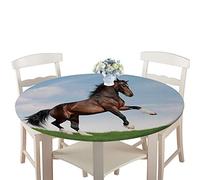 Rondes Imperméable Nappe avec Bord élastique, Treer 3D Anti-Taches Lavable Entretien Facile Nappes avec Animal Imprimé Nappe de Table pour Cuisine Picnic Party Jardin Table (Cheval,130cm)
