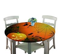 Rondes Imperméable Nappe avec Bord élastique, Treer 3D Halloween Anti-Taches Lavable Entretien Facile Nappes Imprimé Citrouille Nappe de Table pour Cuisine Picnic Jardin (Toile d'araignée,120cm)