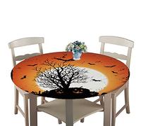 Rondes Imperméable Nappe avec Bord élastique, Treer 3D Halloween Anti-Taches Lavable Entretien Facile Nappes Imprimé Citrouille Nappe de Table pour Cuisine Picnic Jardin (Chauve-Souris,100cm)