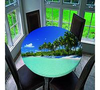 Rondes Imperméable Nappes avec Bord Élastique, Treer 3D Polyester Anti-Taches Lavable Linge de Table avec océan Imprimé Rondes Nappe de Table pour Cuisine Jardin (Journée ensoleillée,Diamètre 130cm)