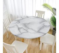 Rondes Nappes avec Bord Élastique, 3D Impression de Marbre Nappes Anti Taches Lavable, Imperméable Polyester Nappe de Table pour Cuisine Jardin Fête Table (Blanche,160cm)