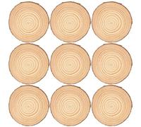 Rondin de Bois sans Trou, 9 pièces Rondin de Bois, Tranches de Bois Naturel Convient, Petit Rondin de Bois Deco, Diamètre 4-5 CM, 0.5 CM d'épaisseur, pour Pyrograveur Bois, Couleur du bois