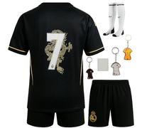 Rondo Ensemble maillot pour enfant n° 7 - Maillot Real pour enfant avec short, chaussettes, autocollants (5 x 5 cm), protège-tibias, poster et bonnet de Noël - Kit de football pour fans, entraînement