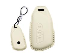 Rondrive Coque de clé à 3 boutons compatible avec Volkswagen Golf 8 2020-2026 - Porte-clés de voiture en cuir fait à la main pour VW ID.3 ID.4 ID6 - Blanc cassé