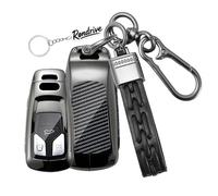 Rondrive Coque de clé compatible avec Audi A4 S4 RS4 B9 A5 F5 S5 RS5 A6 A7 C8 A8 S8 D5 Q2 Q5 SQ5 FY - Boîtier en métal - Porte-clés 3 boutons - Fibre de carbone - Noir