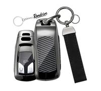 Rondrive Coque de clé compatible avec Audi A4 S4 RS4 B9 A5 F5 S5 RS5 A6 A7 C8 A8 S8 D5 Q2 Q5 SQ5 FY - Boîtier en métal - Porte-clés 3 boutons - Fibre de carbone - Noir