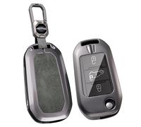 Rondrive Coque de e voiture compatible avec P-eugeot 208 e208 308 408 508 2008 e2008 3008 4008 5008 Traveller Coque de e voiture en métal en cuir pour Fiat 600e 2/3 boutons-A Gris
