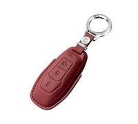 Rondrive Coque de clé de voiture en cuir pour Ford Focus Mondeo MK5 Mustang Fiesta Galaxy Explorer Ranger Escort S-Max MK3 Porte-clés Accessoires 3 boutons, Rouge, 3 buttons