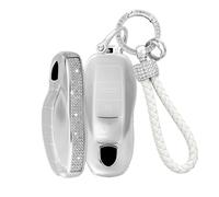 Rondrive Coque de clé de voiture en TPU pour Porsche Macan Cayenne 92A Panamera 970 Carrera 911 918 Spyder Boxster Cayman avec strass et accessoires 3/4 boutons, 3 boutons n°2 argentés (uniquement