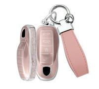 Rondrive Coque de clé de voiture en TPU pour Porsche Macan Cayenne 92A Panamera 970 Carrera 911 918 Spyder Boxster Cayman avec strass et accessoires 3/4 boutons, 4 boutons n°3 rose (uniquement pour