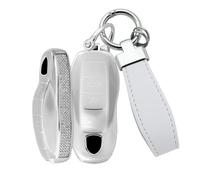 Rondrive Coque de clé de voiture en TPU pour Porsche Macan Cayenne 92A Panamera 970 Carrera 911 918 Spyder Boxster Cayman avec strass et accessoires 3/4 boutons, 3 boutons - n°3 argenté (uniquement