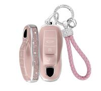 Rondrive Coque de clé de voiture en TPU pour Porsche Macan Cayenne 92A Panamera 970 Carrera 911 918 Spyder Boxster Cayman avec strass et accessoires 3/4 boutons, 3 boutons n°2 rose (uniquement pour