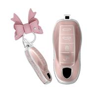 Rondrive Coque de clé de voiture en TPU pour Porsche Macan Cayenne 92A Panamera 970 Carrera 911 918 Spyder Boxster Cayman avec strass et accessoires 3/4 boutons, 4 boutons n°1 rose (uniquement pour