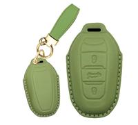 Rondrive Coque de clé intelligente compatible avec Peugeot 508 2008 3008 5008 - Coque de clé de voiture en cuir faite à la main pour Citroën C3 C5 C4 DS5 DS3 DS7 - Vert pastel